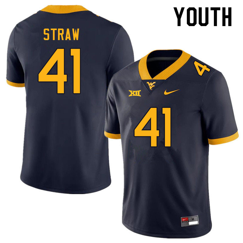 Youth #41 Oliver Straw West Virginia Mountaineers College Football Jerseys Sale-Navy - Click Image to Close